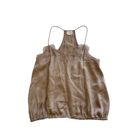 Y2K Cami NYC 100% Silk Champagne Lace Trim Camisole Womens Size Small - Picture 1 of 16
